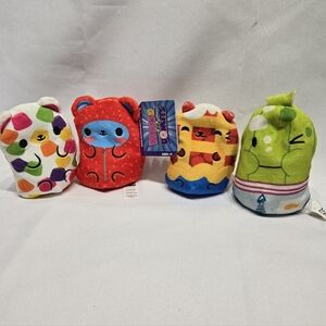 Lot of 4 Bears VS Donuts & Cats VS Pickles Bean Bag Plush Toys New to Good Cond